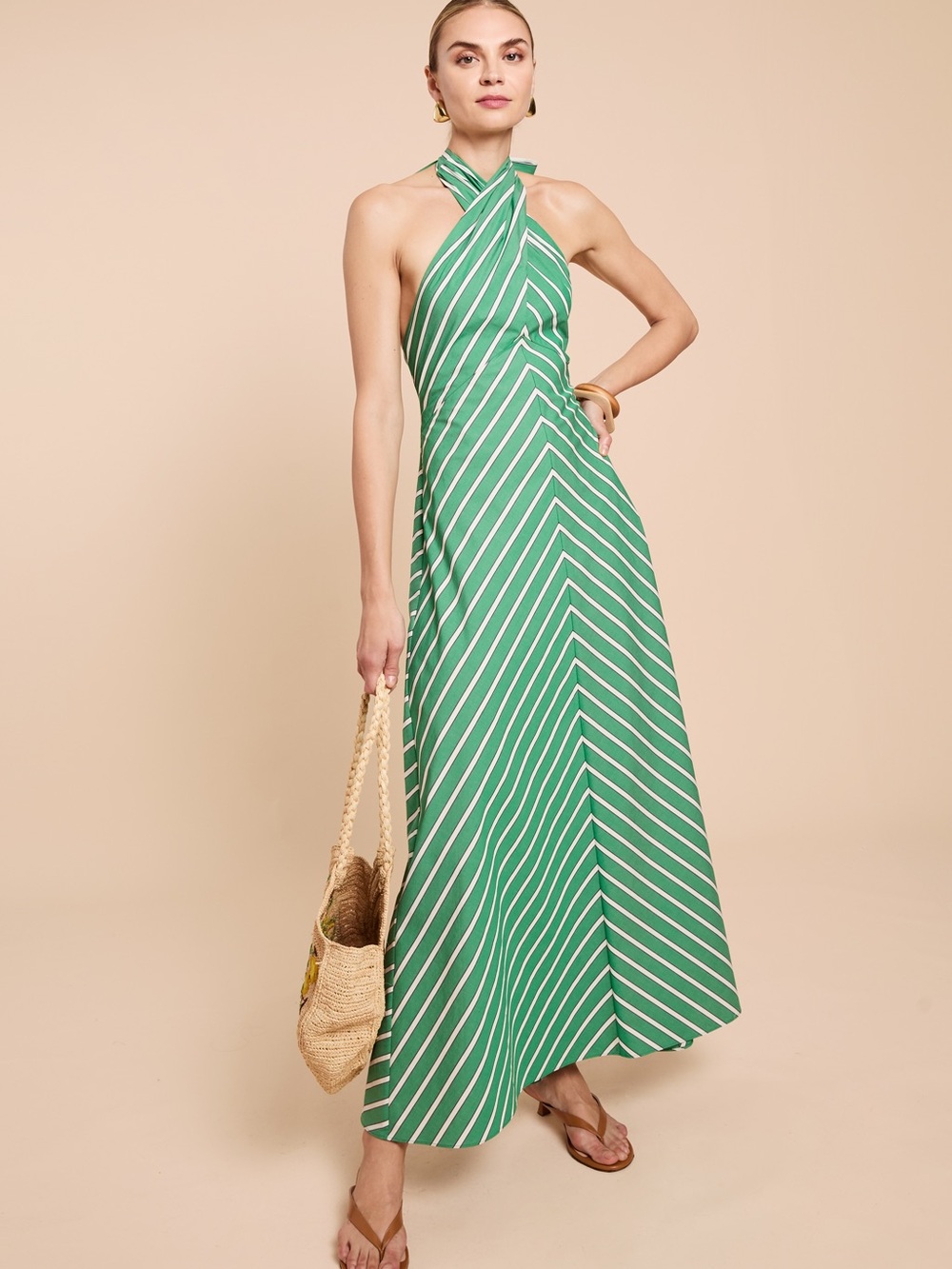 o.p.t
Noelle Cotton Dress Green/Navy Stripes NWT Size Small